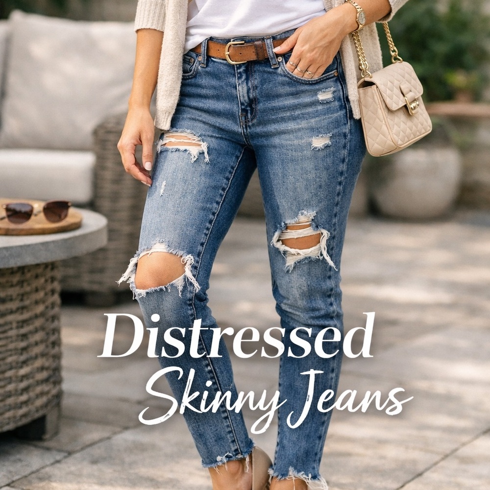 Good American Ripped Blue Skinny Jeans